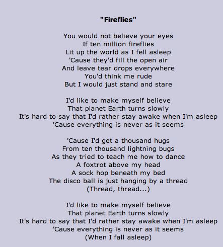 fireflies lyrics meaning